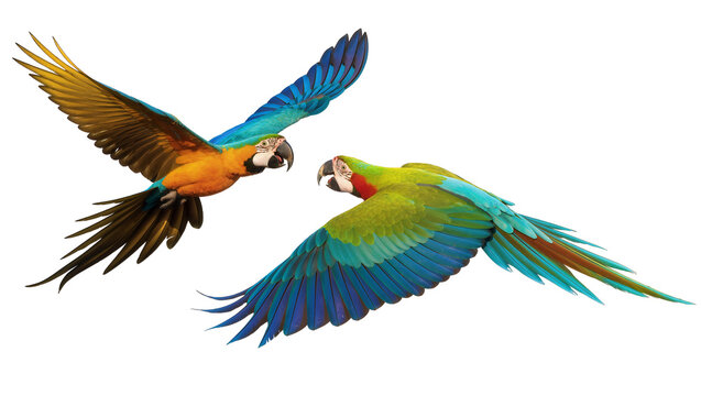 Orange and Green Macaws Facing Each Other with Spread Wings