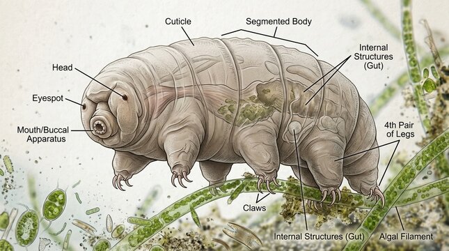 Scientific Micrograph Of Water Bear Anatomy Showcasing The Concept Of Microscopic Life Cycles