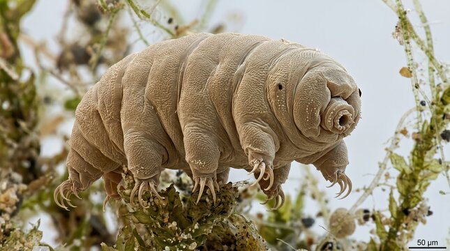 Water Bear Milnesium Tardigradum on Moss Substrate for Extremophile Adaptation