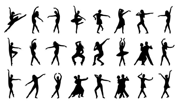 Collection of ballet dancers and gymnasts performing silhouettes