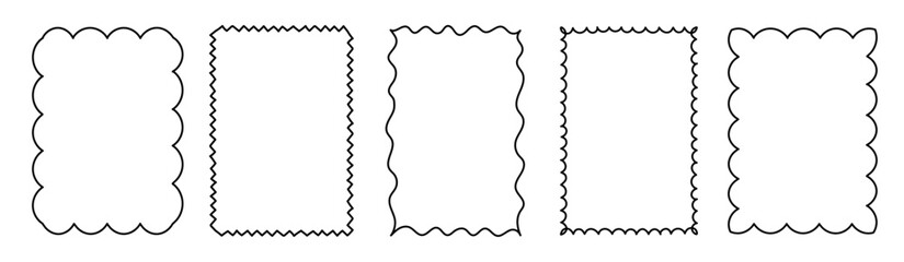 Wavy and scalloped rectangular frames, vector hand drawn line art borders for greeting cards, invitations, certificates © Artulina