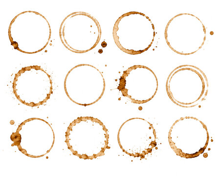 Golden circular patterns with splattered texture on white background