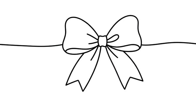black white ribbon bow illustration, line drawing bow vector, elegant outline ribbon design, monochrome decorative bow graphic, hand drawn ribbon artwork, simple bow sketch illustration, decorative or