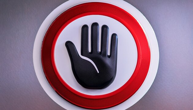 universal red circle prohibition symbol with a striking black hand indicating a stop or no entry gesture