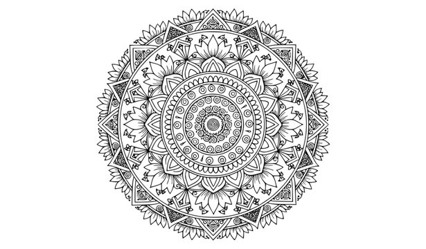 Indian mandala line art with Rangoli Alpona Kolam and paisley floral ornamental patterns