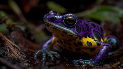 Obraz premium Poison dart frog resting on mossy forest floor