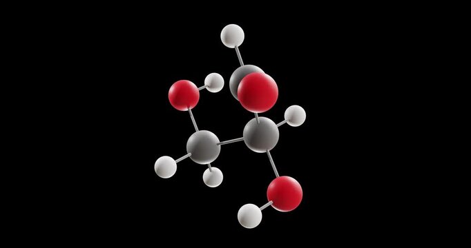 Glyceraldehyde molecule, rotating 3D model of triose monosaccharide, looped video on a black background
