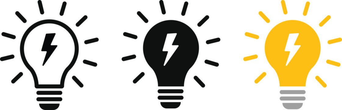 Electric light bulb icon with lightning bolt.  energy power electricity innovation ideas. Electrical spark and thunderbolt icons. startup thinking power solution 
