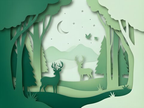 illustration of a green landscape with a wolf