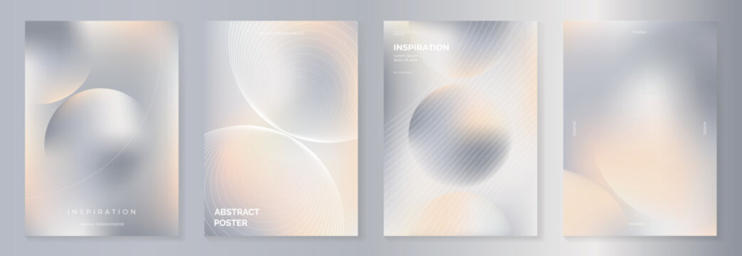 Minimal black and white abstract poster set vector. Monochrome curved line gradient backgrounds for workshop, exhibition, modern art, corporate flyer and graphic design.