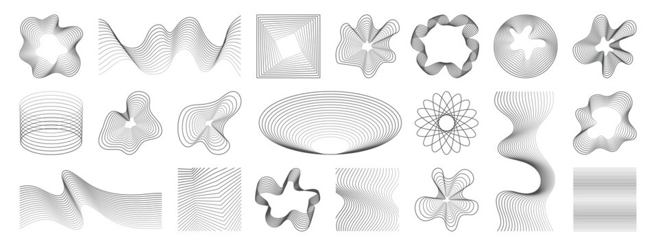 Abstract wave line art elements vector set. Minimal geometric contour shapes for poster, cover, branding, background and modern design.