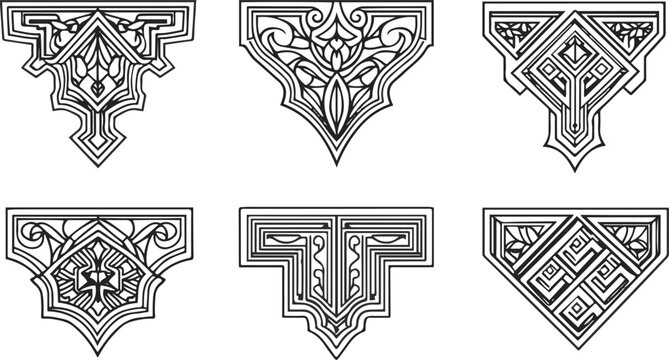 Black and white decorative corner ornaments with intricate patterns