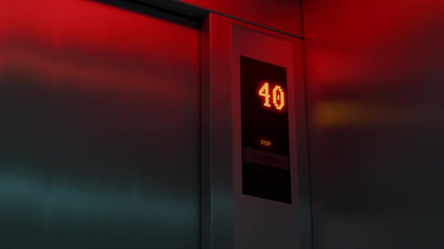 High-rise elevator malfunctioning while going up, red warning light, safety risk