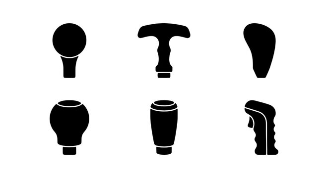 Car Gear Shift Knobs, Manual Transmission Levers, Automotive Control Icons, Vector Set