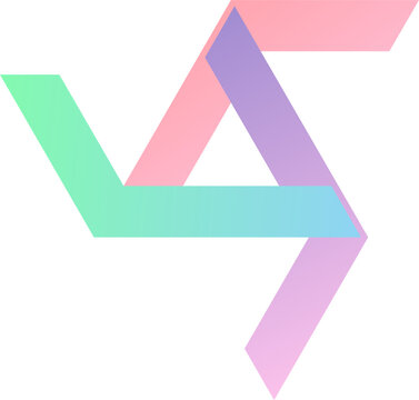 Pastel gradient geometric impossible triangle logo design with interlocking ribbon shapes for modern blockchain identity.