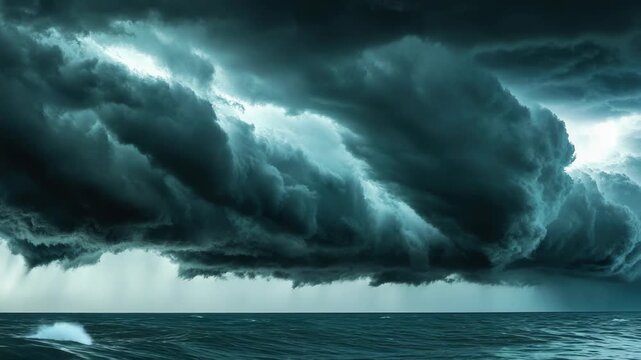 A dramatic and intense scene of a storm rolling in over choppy waters.