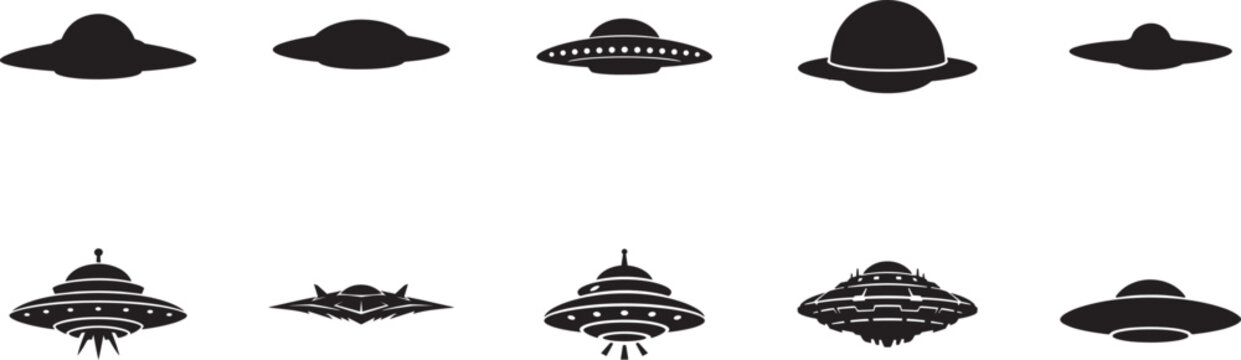 UFO icon vector set isolated on white background. Futuristic alien spaceship symbol collection.