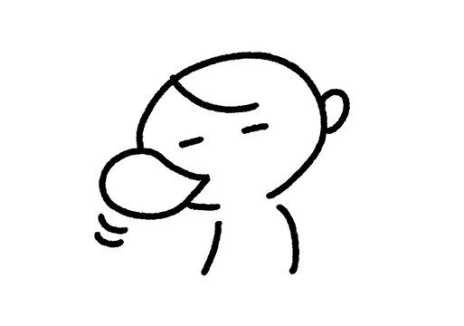 鼻ちょうちんを膨らませて眠るかわいい手描きの男性キャラクター（白黒線画）
