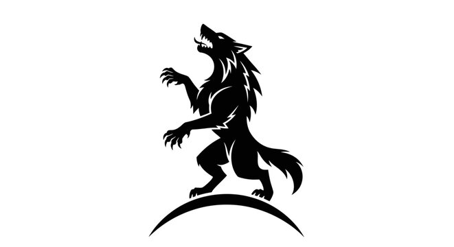 Black silhouette of a snarling wolf standing on hind legs with open mouth
