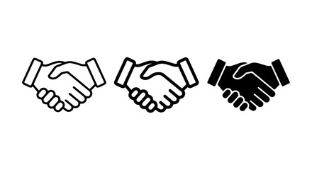 Obraz premium Handshake Icons Set, Partnership Agreement Vector Graphics, Business Deal Symbols