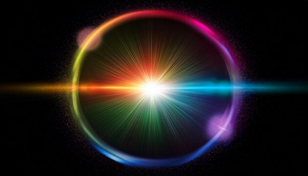 transparent rainbow star flare and circular bokeh overlay for designers