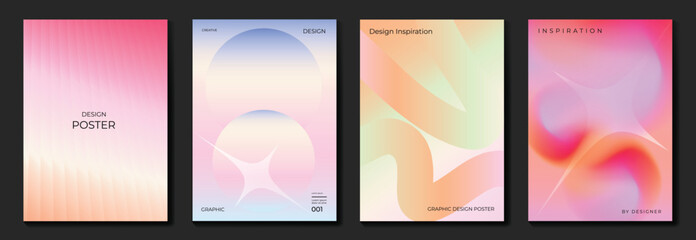 Obraz na płótnie Canvas Abstract pastel pink gradient poster set vector. Soft colorful blurred geometric backgrounds for spring event, beauty flyer, music cover, social media and modern graphic design.