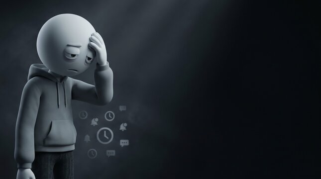 Burned Out Minimalist 3D Stickman in Black Hoodie with Empty Space for Productivity YouTube Thumbnail