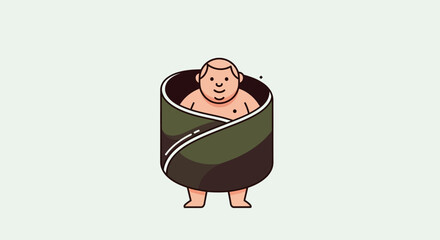 Humorous Pixel Art Man Inside Sushi Roll © Asiap