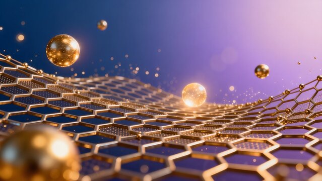 Golden molecular structure with spheres