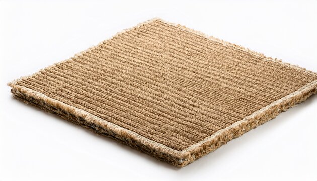 sisal rug sample in square shape with natural woven texture isolated on white background