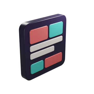 3D Page Layout Icon Dark Navy Grid Blocks Salmon Teal Content Bars Transparent Background