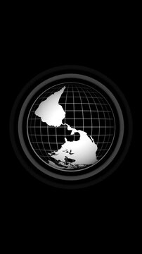 Gray globe rotating with concentric neon rings. Gray globe rotating communication. Gray globe rotating technology background.