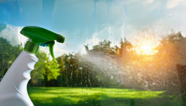 window washing with ecological spray spring cleaning creative background cleaning and sanitizing home eco friendly cleaning products