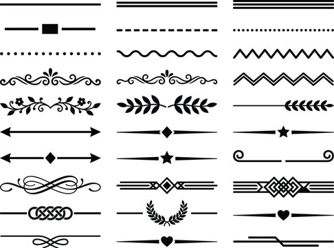 Line Divider Silhouette Icons Set - Black Vector Collection