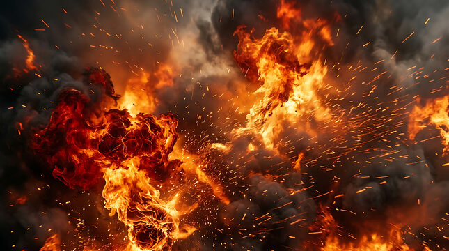 Massive explosion with intense fire and smoke explosion destruction accident