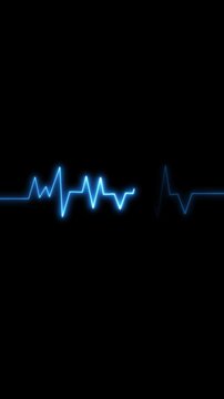 Blue neon heartbeat EKG line on black background. Blue neon heartbeat EKG line. Blue neon heartbeat EKG heart rate.