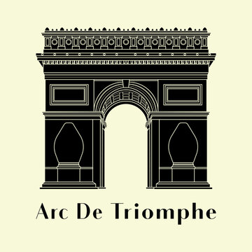 Silhouette Arc De Triomphe icon vector illustration of a historic building  in Paris, Simple outline icon design cartoon landmark for vacation travel tourist attractions.
