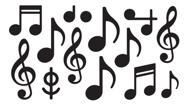 Music notation symbols featuring treble clef eighth notes quarter notes and rhythmic accents.