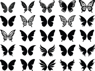 Fototapeta premium Fairy Wings Silhouette Icons Set - Black Vector Collection