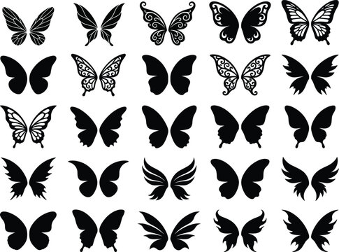 Fairy Wings Silhouette Icons Set - Black Vector Collection