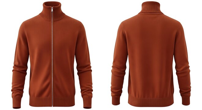 Mockup of a rust color turtle zip sweater