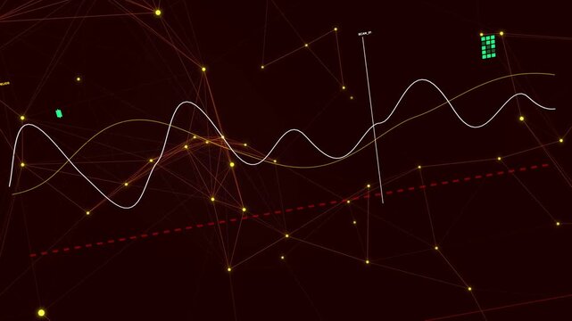 White waveform starting left and lengthening across, nodes pulsing, marker tracking, showing data