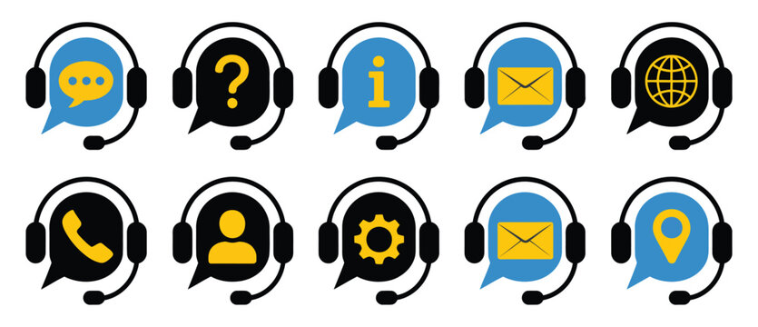 Customer support service vector illustration with headphones and communication chat for help center and call center assistance concepts