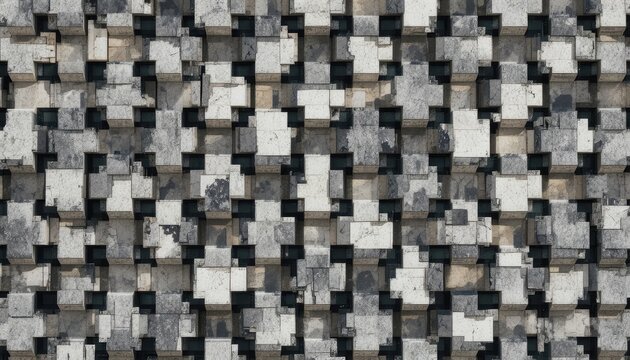 Abstract seamless pattern with irregular geometric blocks and brutalist modern aesthetic