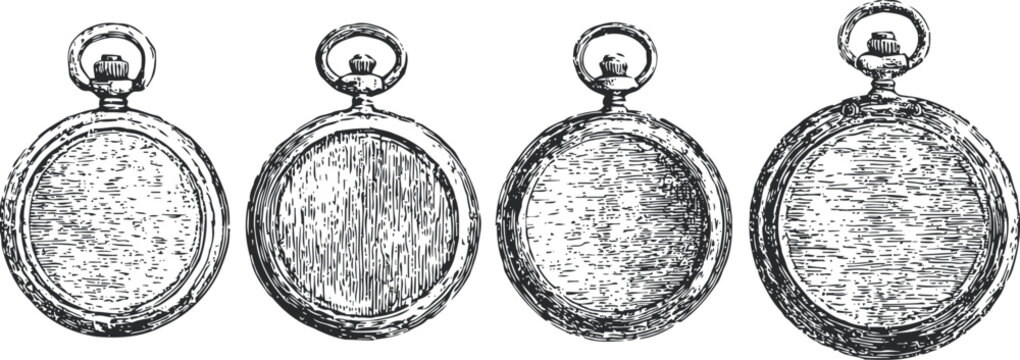 vintage pocket watch engraving set antique timepieces round clock detailed line art ornate classic old fashioned collectible design illustration