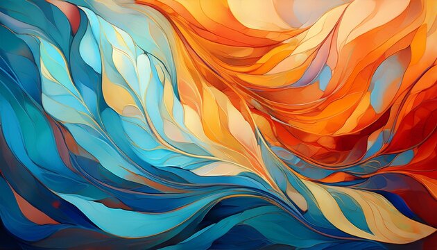 vibrant abstract painting blending warm and cool hues in dynamic patterns
