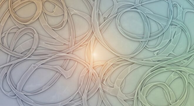 Abstract background with chaotic tangled glowing neon lines and soft gradients.