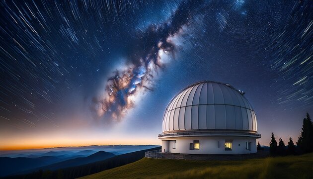 astronomical observatory beneath star filled night sky representing space research astrophysics and scientific exploration