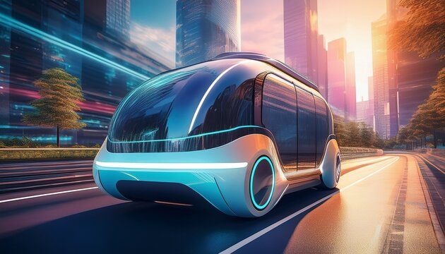 transport autonomous future public transportation futuristic vehicle mobility driverless smart shuttle on city road