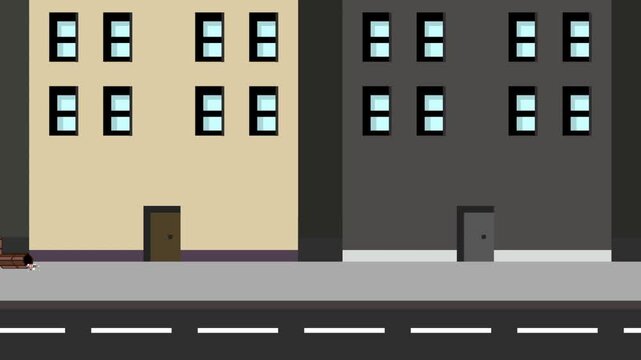 Animation in old pixel art style with a passing city setting, art, vintage, pixel.